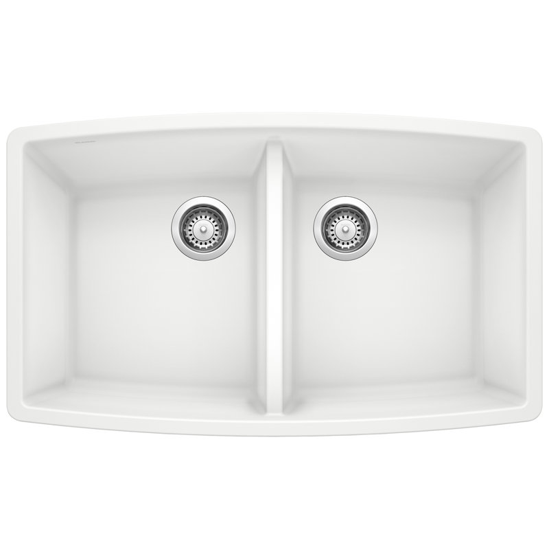 Performa SILGRANIT 33" 50/50 Double Bowl Undermount Kitchen Sink, White
