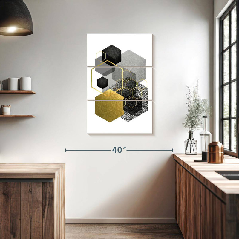 Avery noir gris or géométrique I, H 38 po x l 24 po