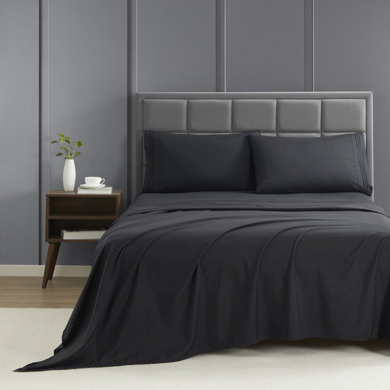 1800 Series Double-Brushed Microfiber Hypoallergenic Sheet Set, Black, Twin Sheet Set with 1 Pillowcase