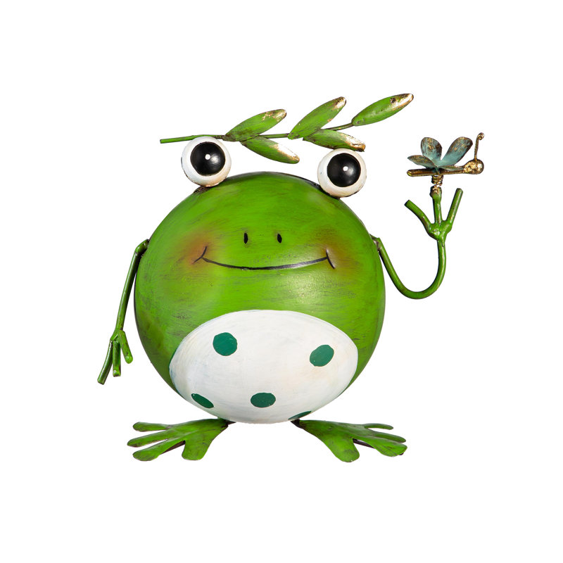 Metal Round Leaf Frog Statue, 7"H