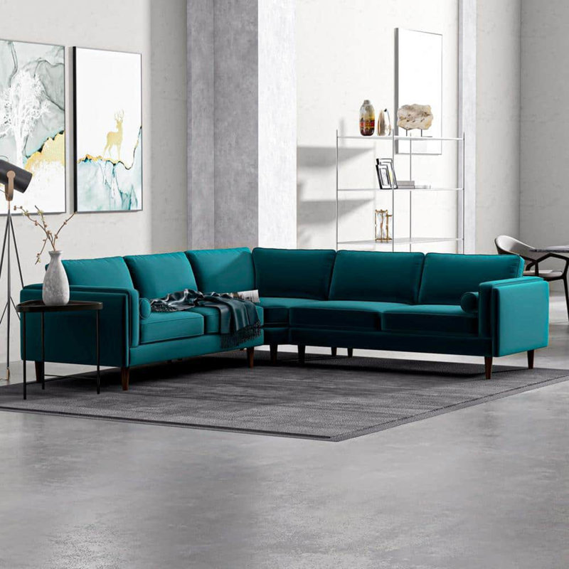 Canapé d'angle modulaire en tissu, Velours orange
