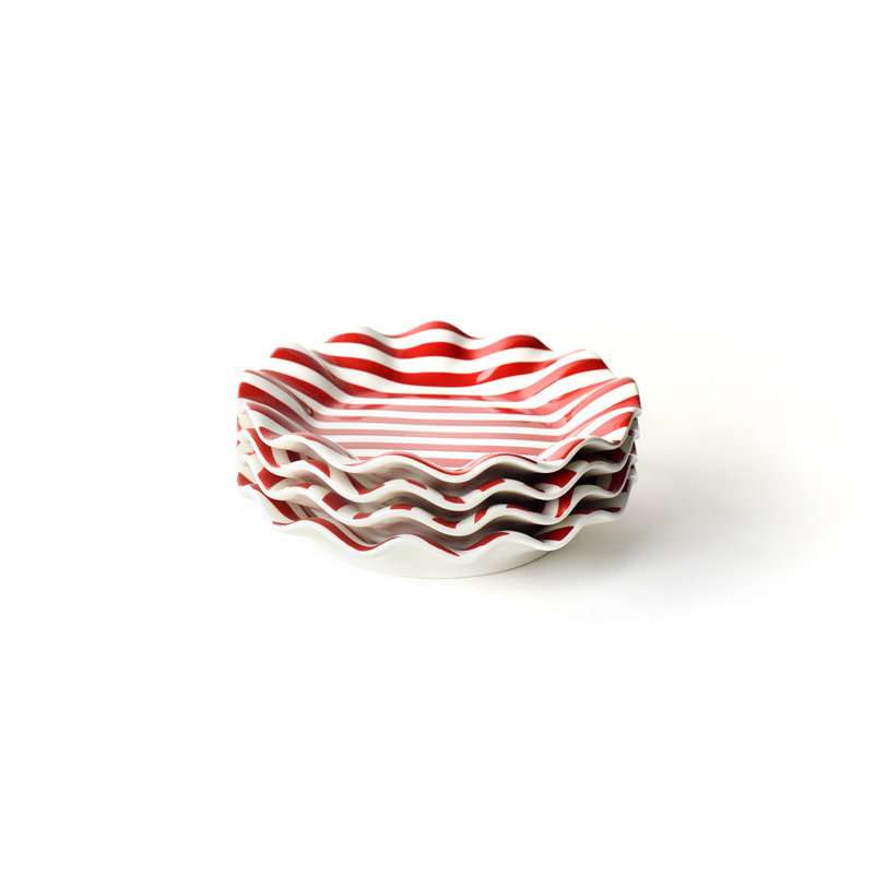 Red Stripe Ruffle Salad Plate Set Of 4