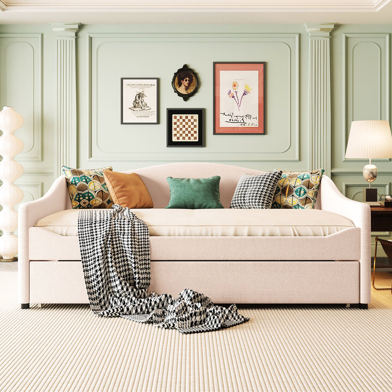 Lit de jour beige avec couchette et molleton sans fil, Beige, Full