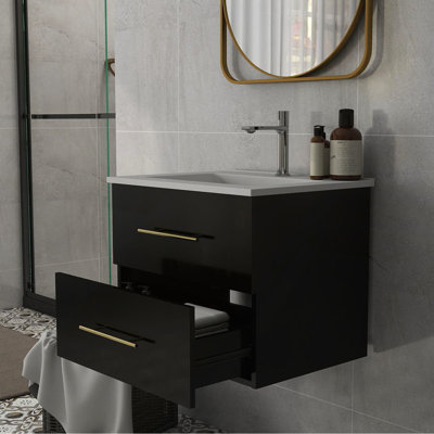 Meuble-lavabo mural 24 po avec lavabo en céramique et deux tiroirs