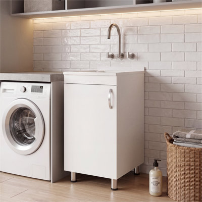 Armoire autoportante pour baignoire et évier Darwin avec 1 porte pour rangement intérieur dissimulé