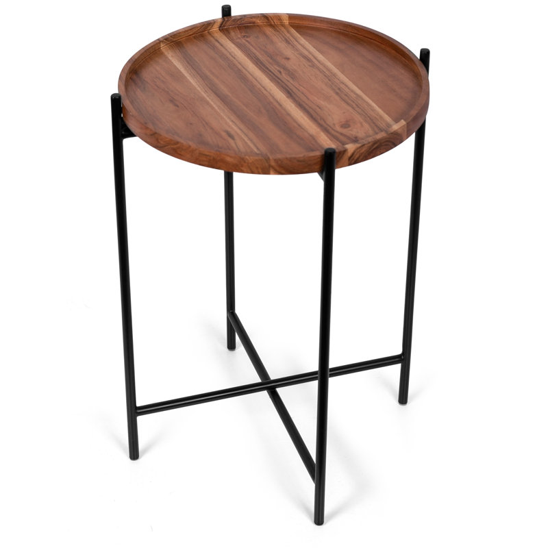 Natural Acacia Folding Side Table with Removable Tray