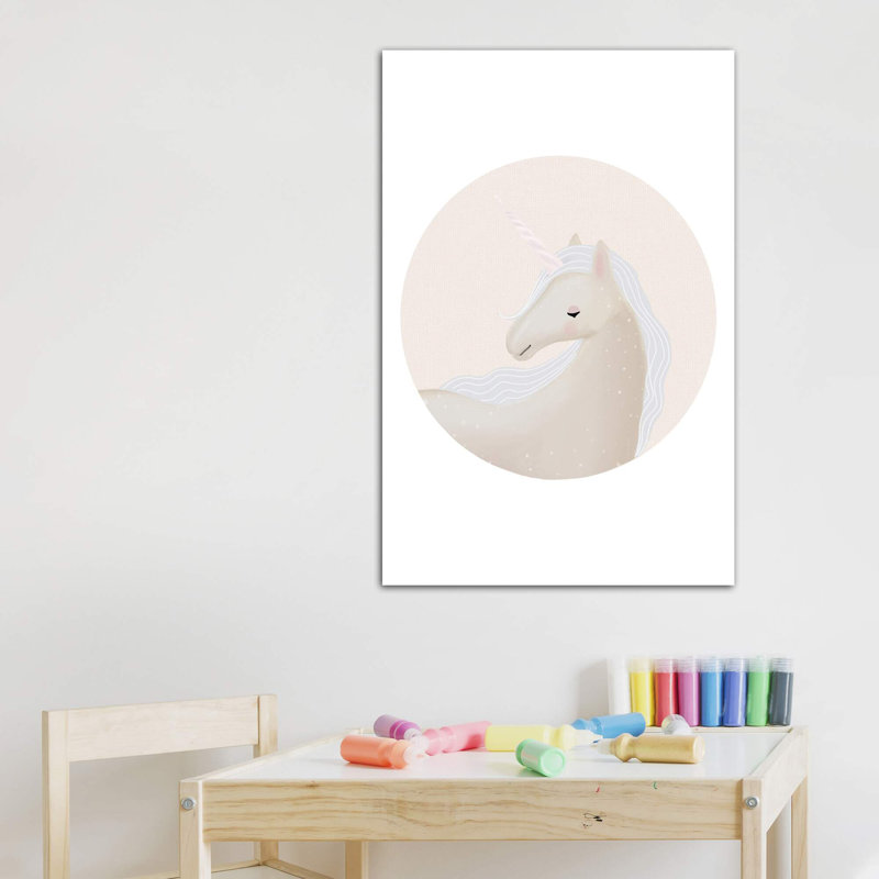 Décoration murale cercle licorne pour enfants, H 48 po x l 32 po x P 1,5 po, Toile tendue