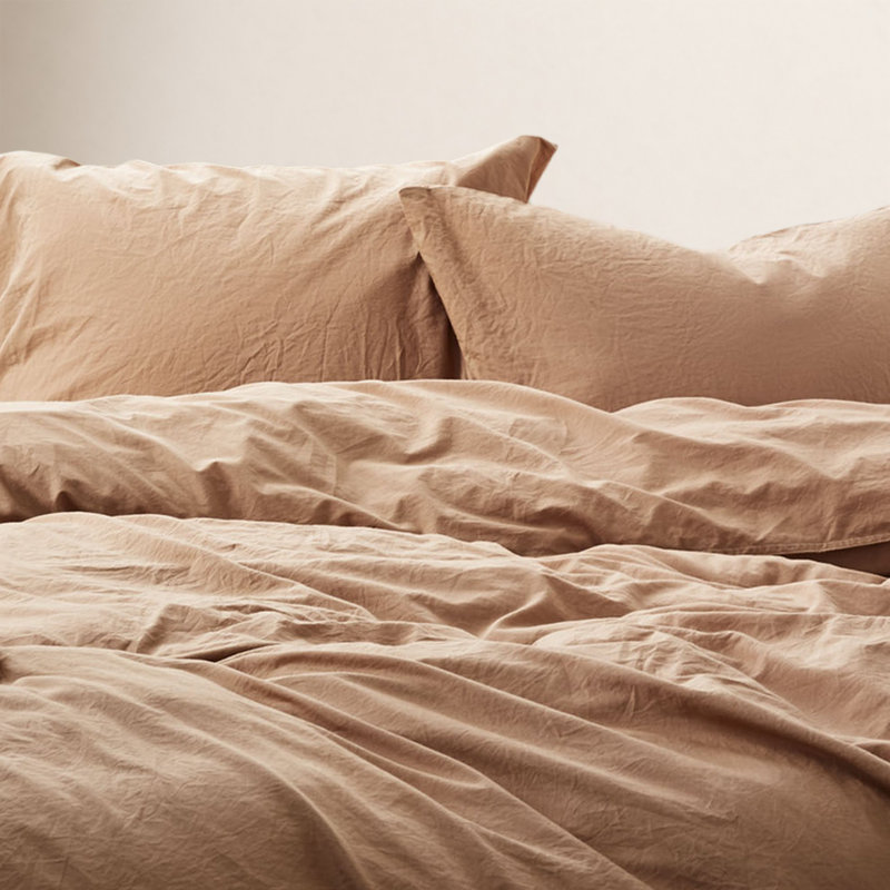 Crinkled 100% Cotton Percale Pillowcase - Set of 2, Standard/Queen Pillowcase, Ginger