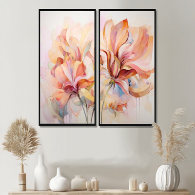 Coral Petal Symphony II - Abstract Botanicals, décoration murale 2 panneaux