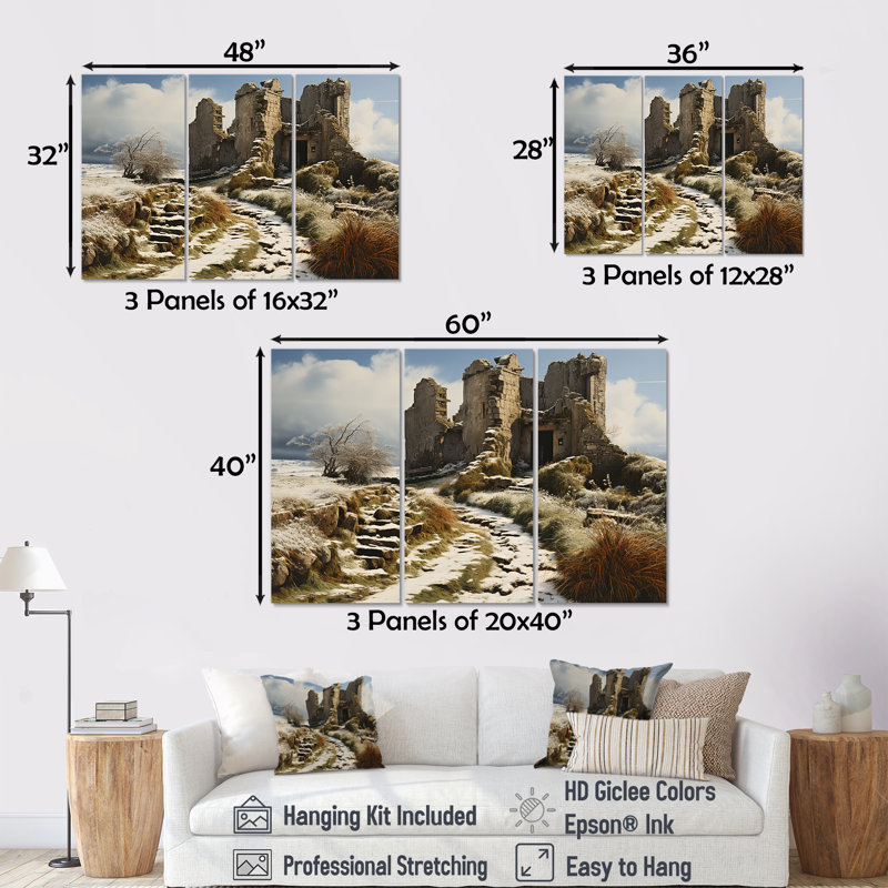 «Castles Winter Beauty - Châteaux», ensemble d'art mural, Toile tendue, H 40 po x l 60 po x P 1 po