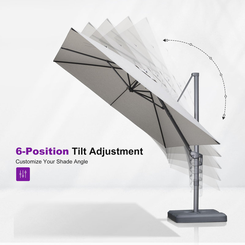 Rozon 9' Square Cantilever Umbrella with  Fade Resistance Recycled Fabric and 360-degree Rotation, Pebble Gray