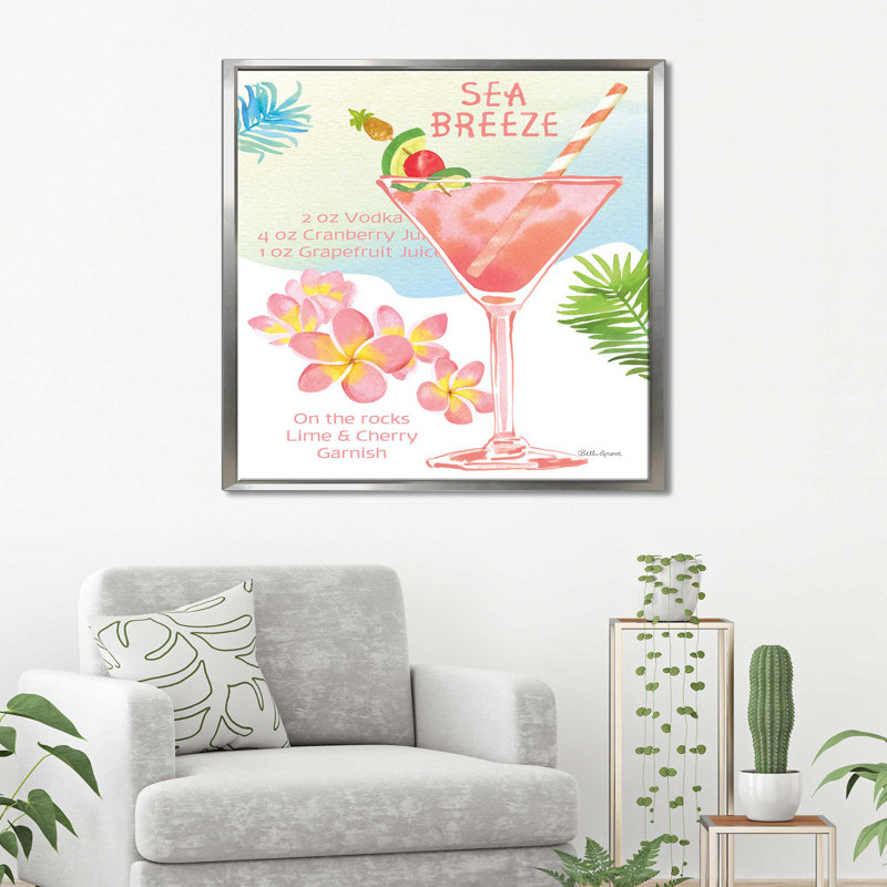 « tropical escapade iv », reproduction sur toile, H 21,5 po x l 21,5 po x P 2 po, Cadre flottant argent