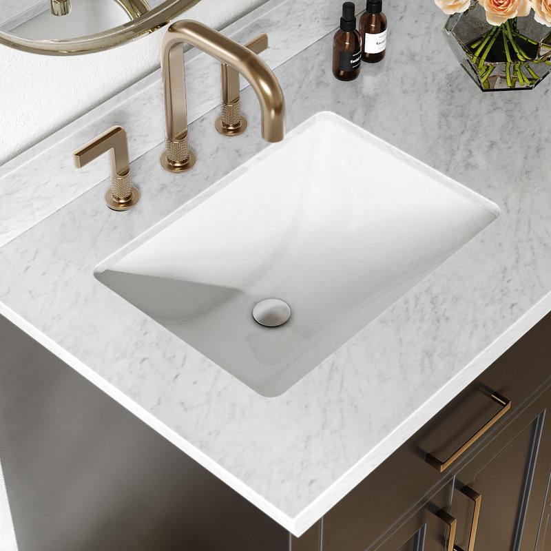 ARIEL HEPBURN 37 IN RIGHT OFFSET RECTANGULAR SINK VANITY 1,5 IN, Black/Brass, Left, Rectangular