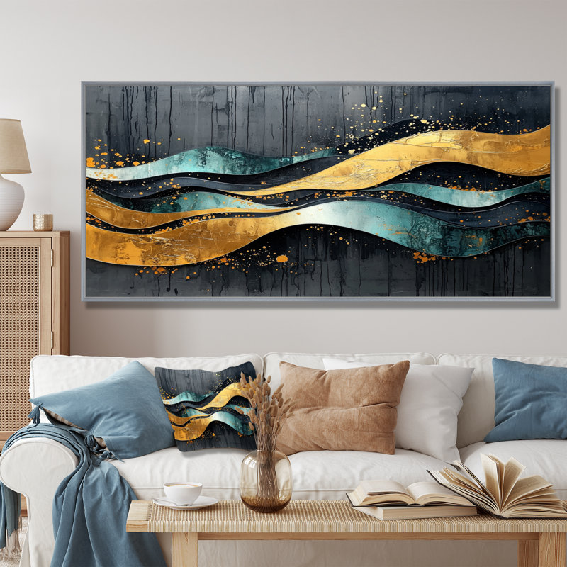 Abstrait transitionnel temporal abstrait III - art mural transitionnel, H 28 po x l 60 po, Cadre flottant, Argent argent
