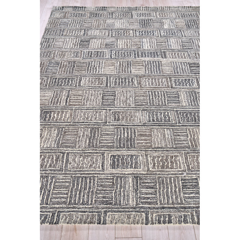 Naturals Hand Tufted Geometric Area Rug in Charcoal/Ivory/Silver, Rectangle 8' x 10'