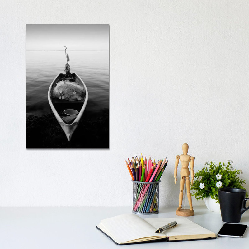 Canoe And A Heron by Moises Levy - Wrapped Canvas Print, 20.32 cm H x 30.48 cm W