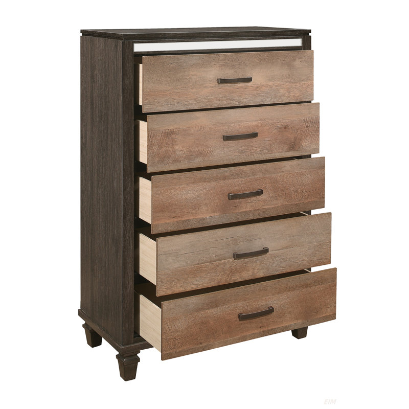 Mobilier de chambre à coucher moderne en bois de style rustique 1Pc avec 5 tiroirs 2 tons