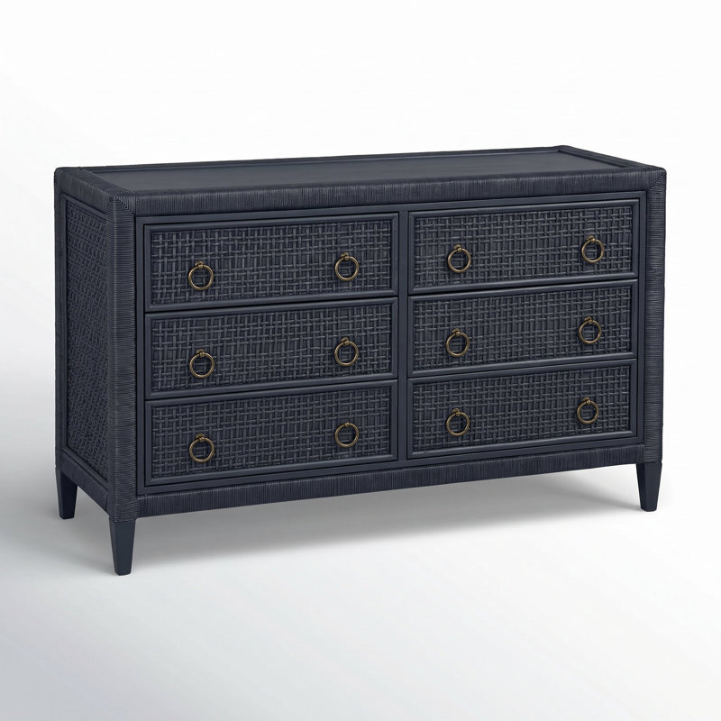 Commode 6 tiroirs Monterey, Marine, Non, Laiton