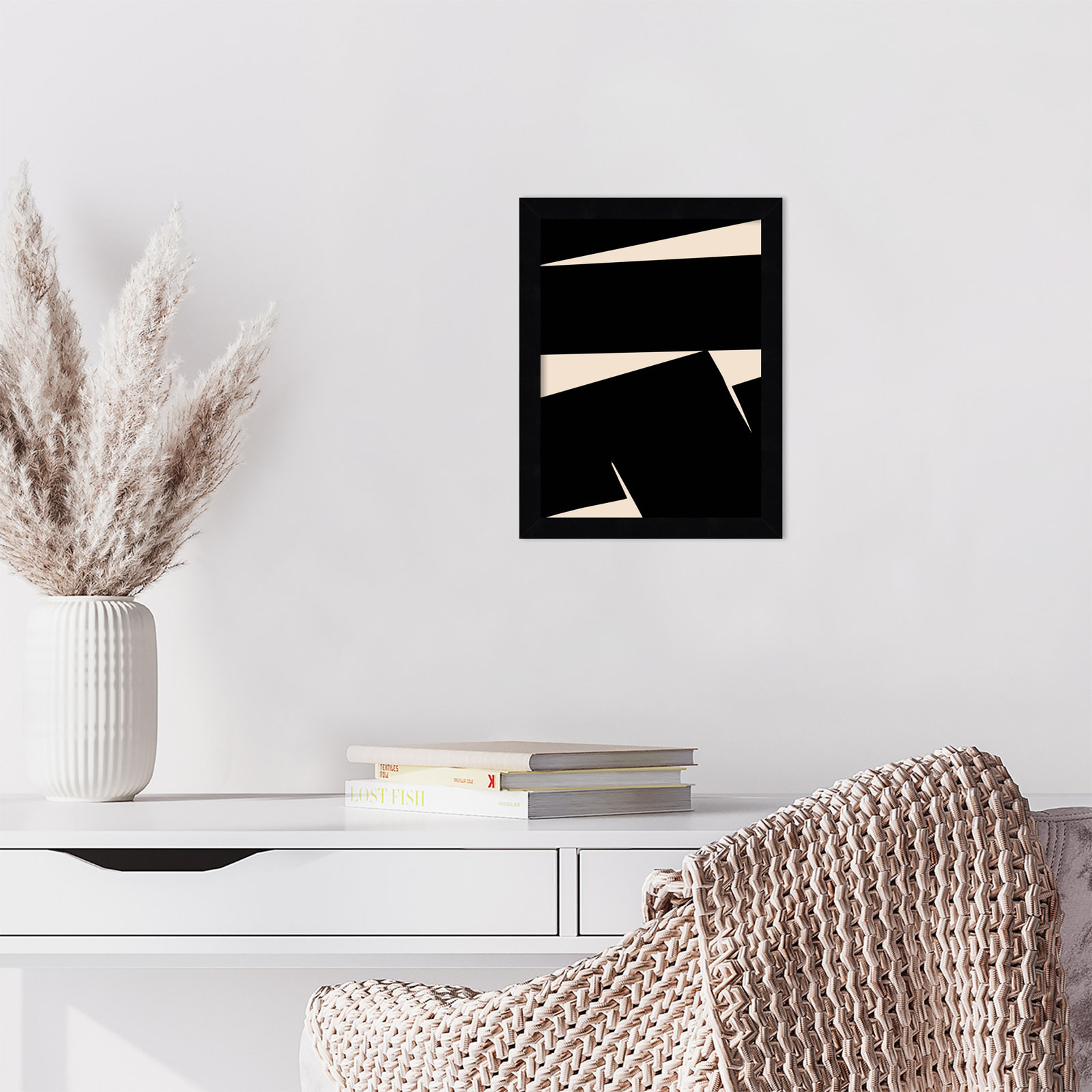 Black Plain Abstract by Little Dean Wood Framed Wall Art Print, Black, 13" H x 10" W