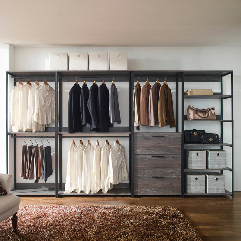 Système d'organisation sur pied en bois avec cadre en métal Kennyth, Gris rustique