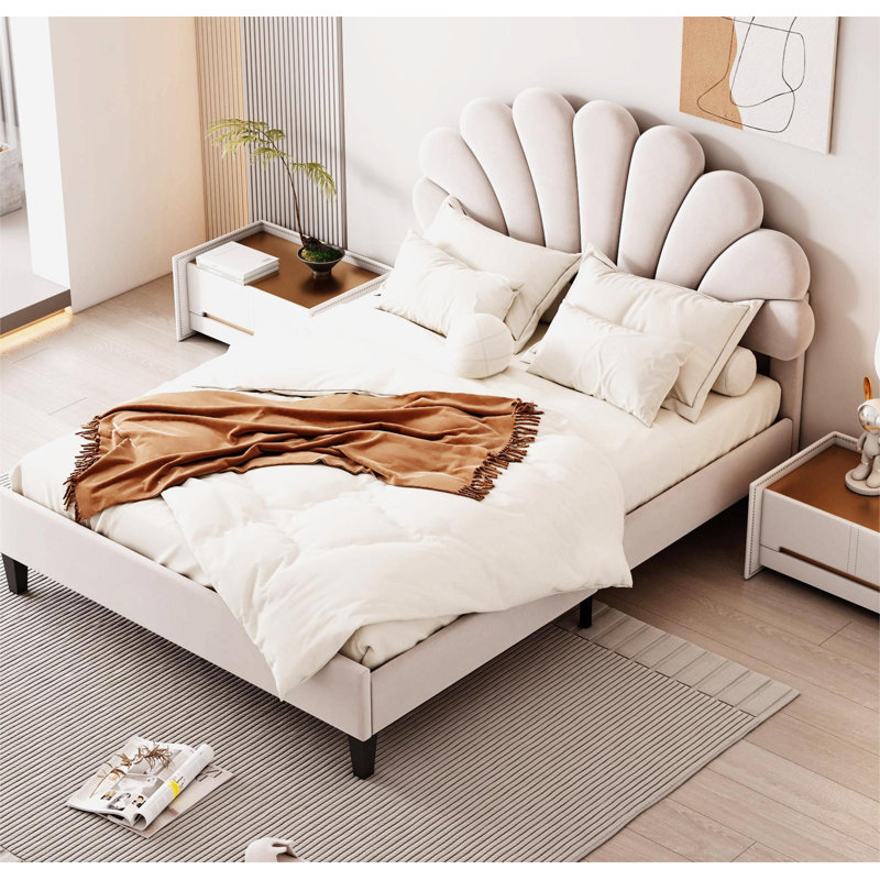Genny Upholstered EU Double - 140 X 200 Cm Bed, Beige