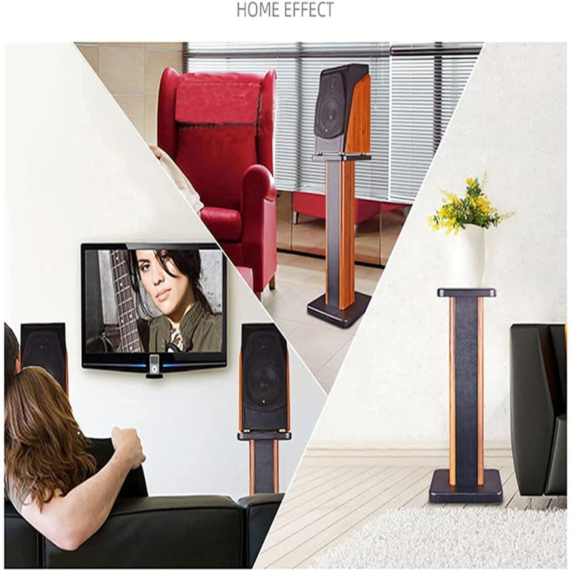 60cm Wood Grain Fixed Height Speaker Stand Universal Floor Pair Heavy Duty Surround Sound Studio Monitor Stand For Home Theaters With Sand Filling Tuning Function