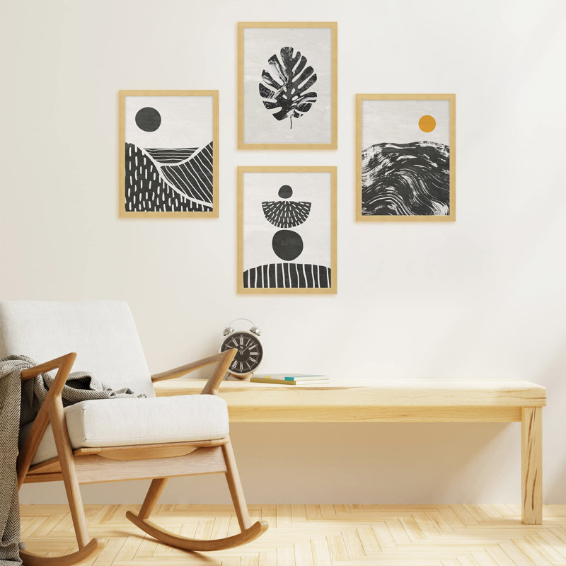 Mid-Century Duotone Monstera Leaf Landscape - ensemble de 4 reproductions de cadres photo simples, Naturel, H 14 po x l 11 po