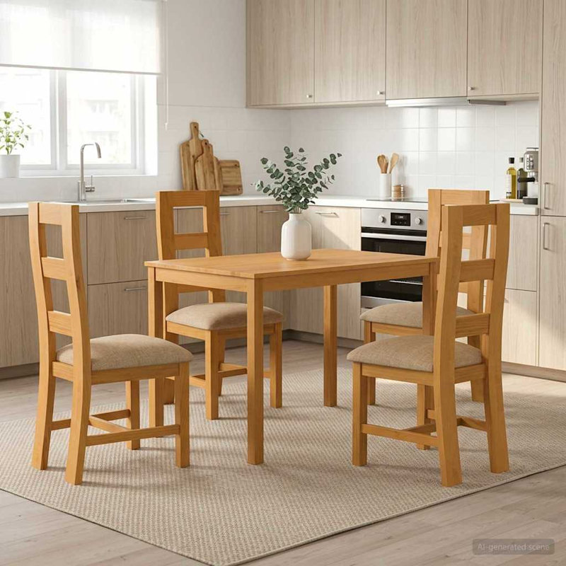Solid Oak Dining Set, Beige, Beige, Beige, Beige