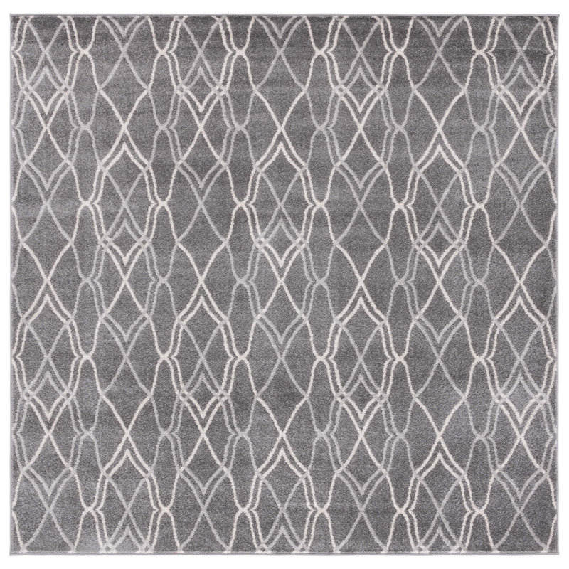 Tapis gris à motif géométrique Ammundsen, Carré de 7 pi