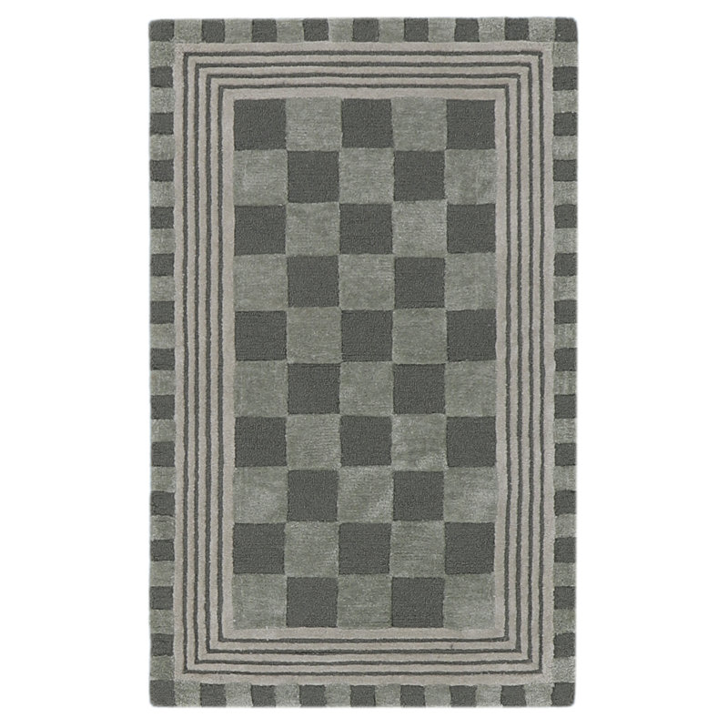Sage Green Tonal Check Rug, Rectangle 2'3" x 3'9"