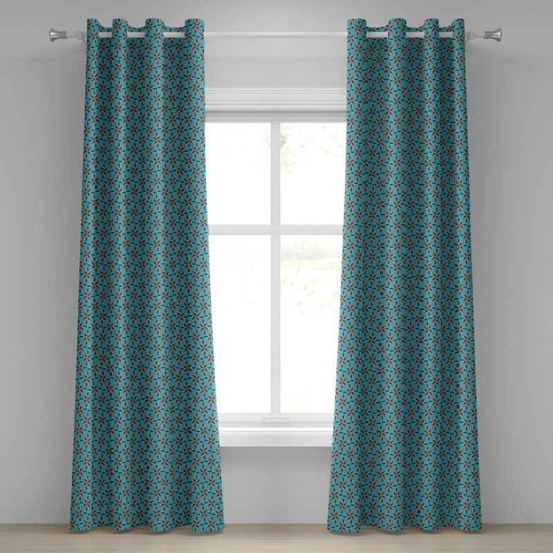 Rideau à œillets décoratif à 2 panneaux East Urban Home, 50 po, bleu, vermillon noir, L 50 po x L 108 po