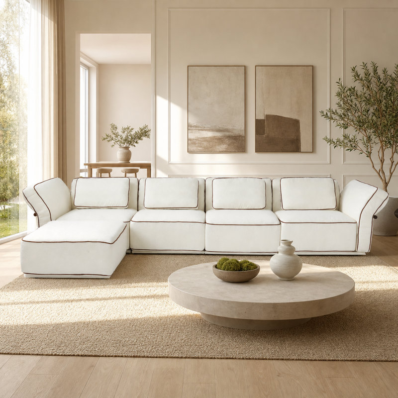 Canapé modulaire en L Adonia Penrith, White Boucle