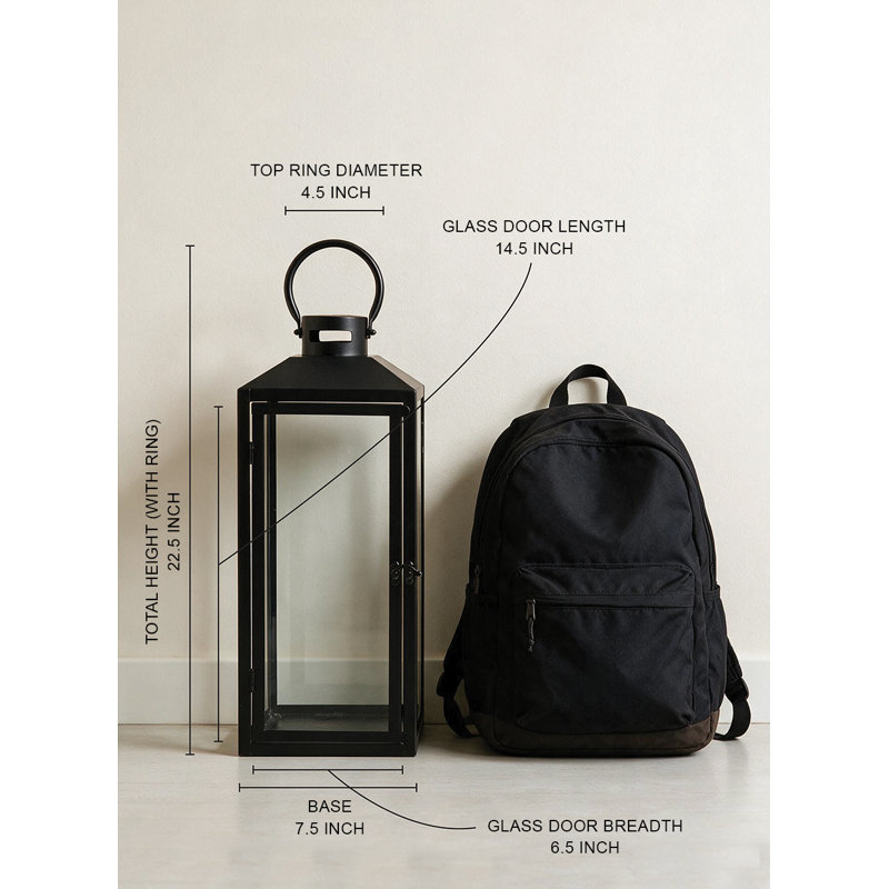 Lanterne en métal Sermont Spaces Living Fairmont, lanterne à bougie noire avec panneaux de verre, porte-bougie pilier pour décor intérieur et extérieur couvert, porche, mariage et foyer, carré 7,75 po x 22,5 po de hauteur