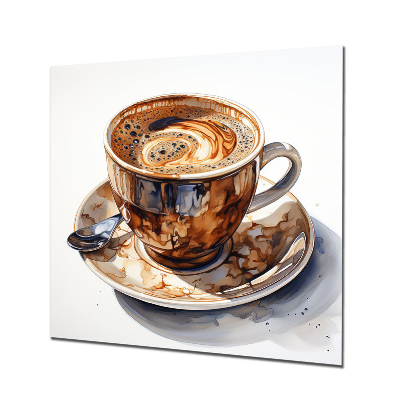 «Brown Coffee Cup Temptation III», art mural en métal café, H 16 po x l 16 po x P 1 po