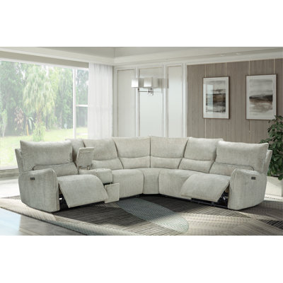 Talisha 3-Piece Fabric Upholstered Power Reclining Sectional Set In Latte Gray