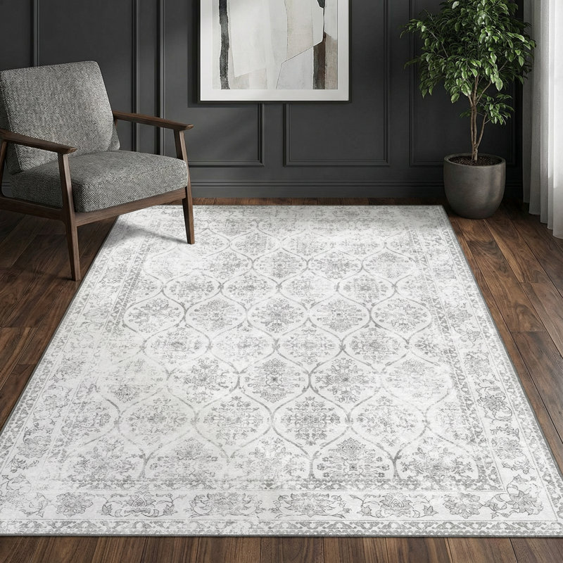 Tapis d'intérieur gris antidérapant Feyzullah, Rectangle 6 pi x 9 pi