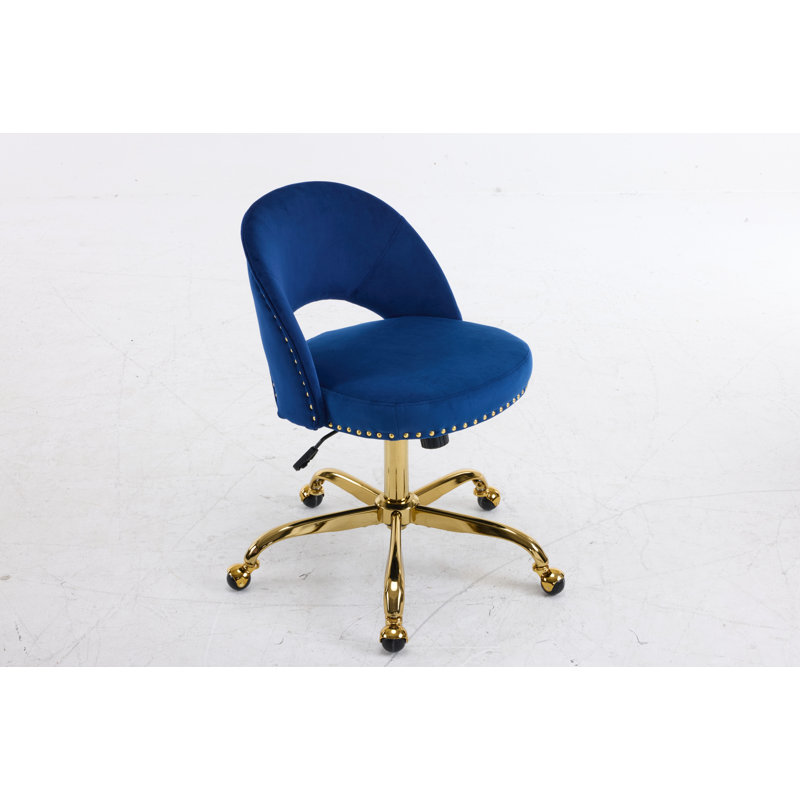 Task Chair Office Desk Chair Make Up Chair With Wheels, Velvet, Navy