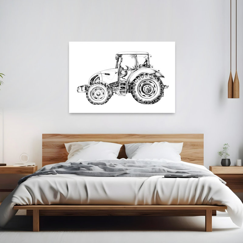 Dessin de tracteur moderne industriel, paysage rustique moderne, art mural, H 40 po x l 60 po