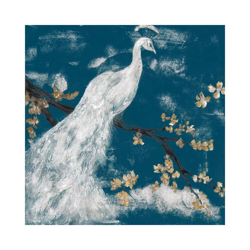 Peacock On Indigo I by Jennifer Goldberger - Wrapped Canvas Print, 30.48cm H x 30.48cm W x 1.905cm D