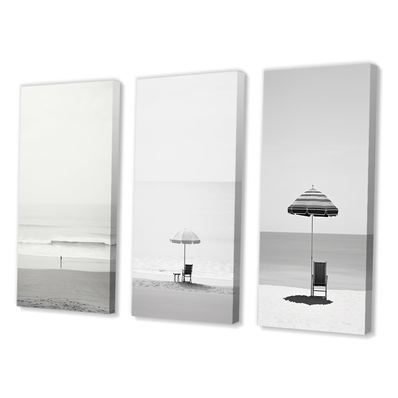 Minimalisme noir et blanc, ensemble de 3 photos d'art nautique et de plage, Toile tendue, H 32 po x l 48 po