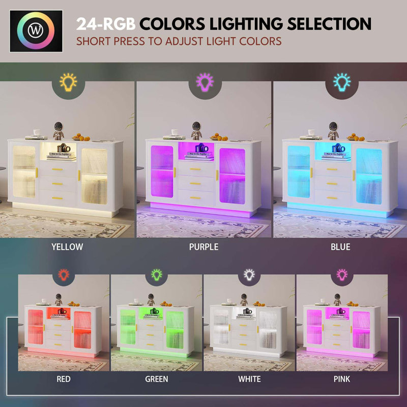 Led Coffee Bars With 24 Colours Lighting, Modern Coffee Station With Motion Sensor, Home Coffee Nook Table For Dining Room, Kitchen Buffer Sideboard With Storage Cabinet
