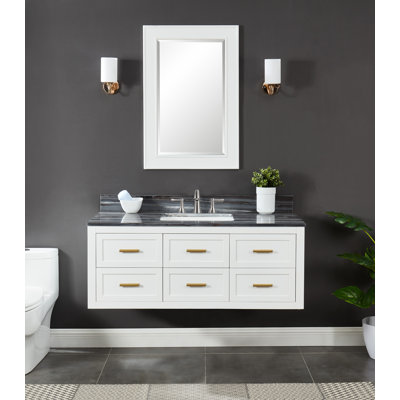 Meuble-lavabo mural 48 po avec plateau en marbre bleu Palissandro Ralph pré-assemblé