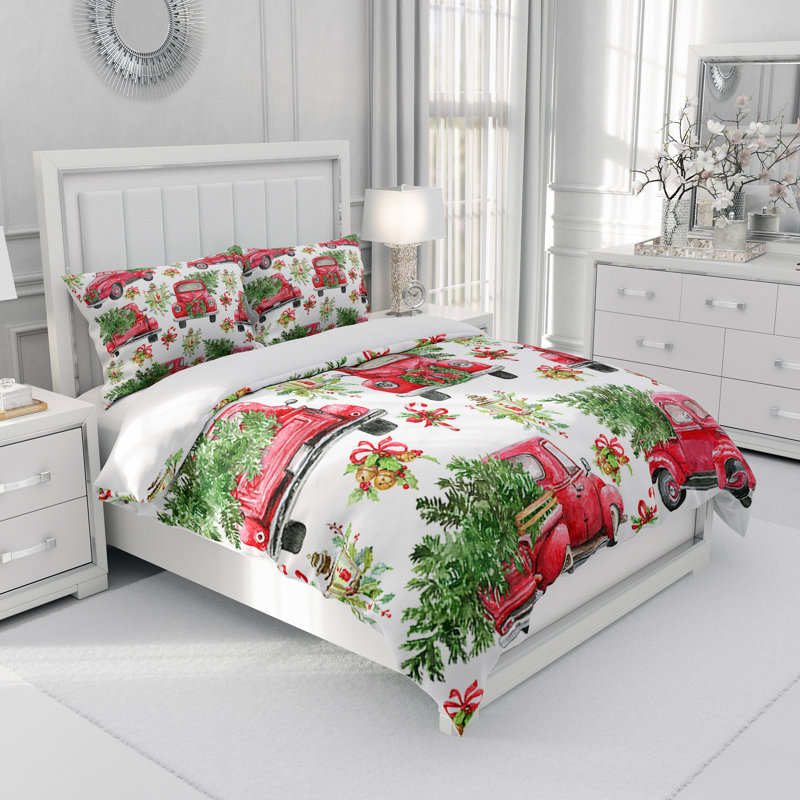  Ensemble de housse de couette camion et arbre de Noël, Housse de couette grand et 2 taies décoratives