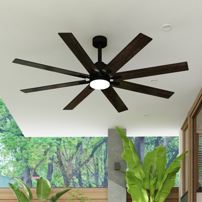 72" Ceiling Fan With Light & Remote – 3-Colour LED, 6-Speed Reversible DC Motor, Matte Black Wood Blades