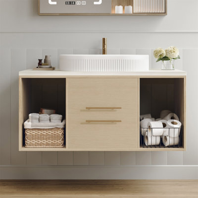 Meuble-lavabo mural moderne 39,3 po avec meuble-lavabo flottant en céramique massif