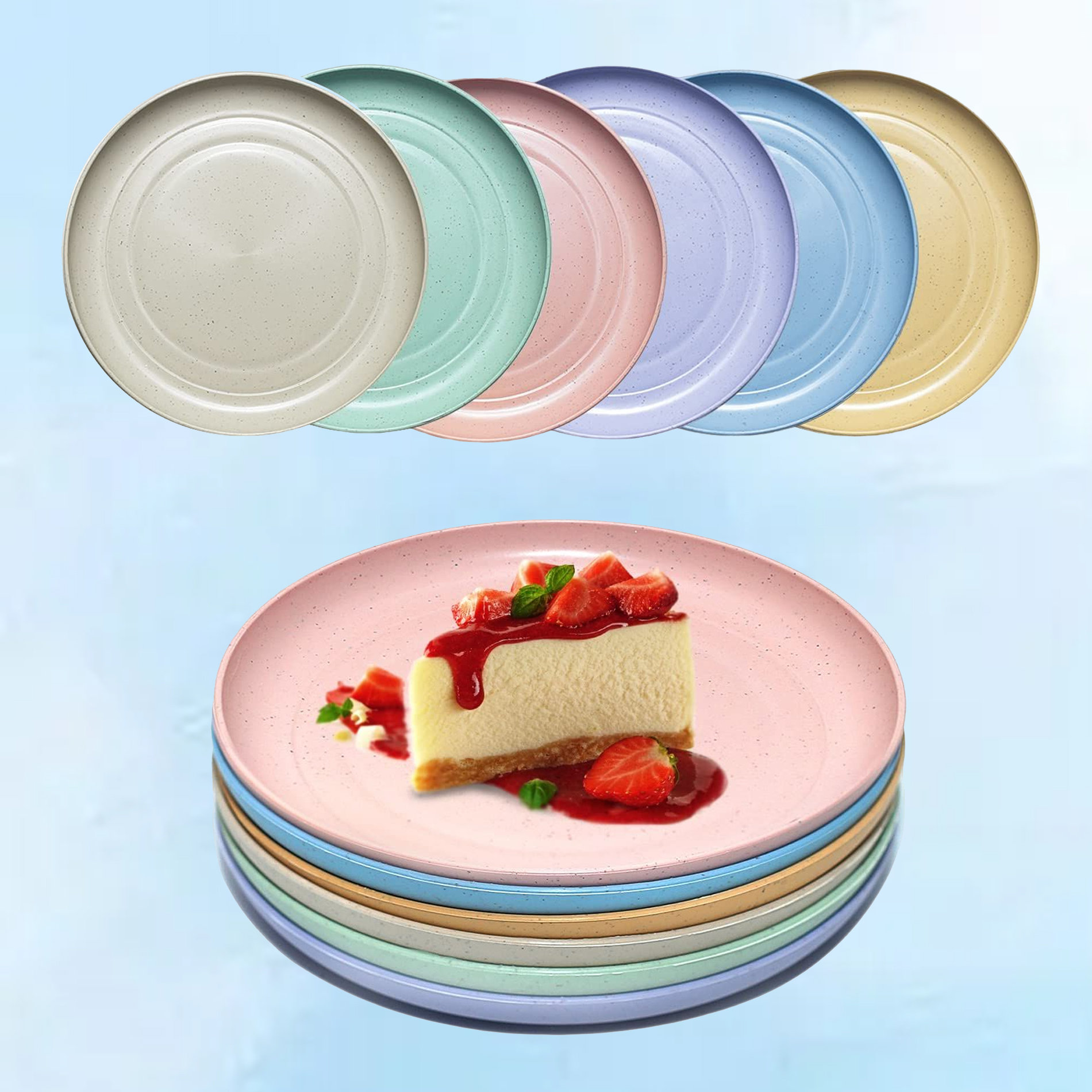 Plastic plates microwave safe and dishwasher safe. Unbreakable, reusable  10 dinner plates. BPA free and eco friendly wheat straw plates and