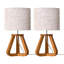 Lampe de table à trépied en bois massif naturel 14,5 "avec abat-jour en lin beige-1817015589