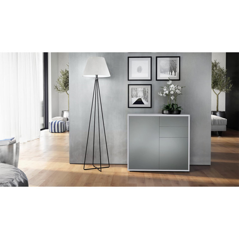 Canica 2 - Door Rectangle Accent Cabinet, White Matt/Graphite Satin