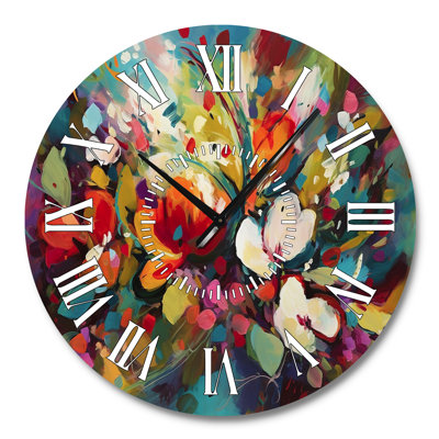 Red Vibrant Garden Symphony III - Floral White Face Wall Clock