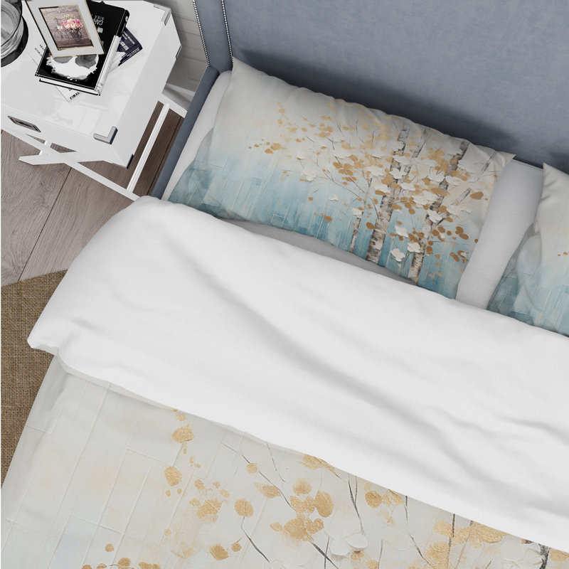 Minimalisme Gold Forest I - ensemble de housse de couette paysages - microfibre de polyester